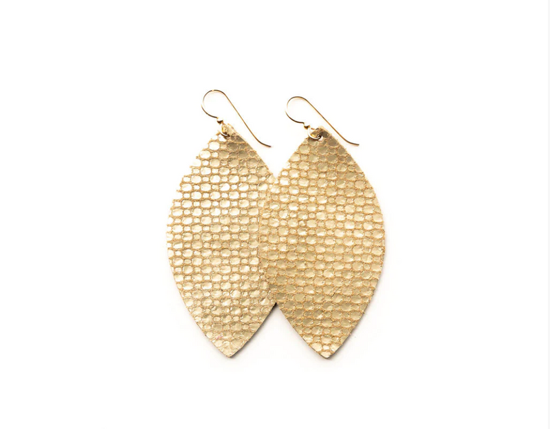 Gold Cobblestone Leather Earrings
